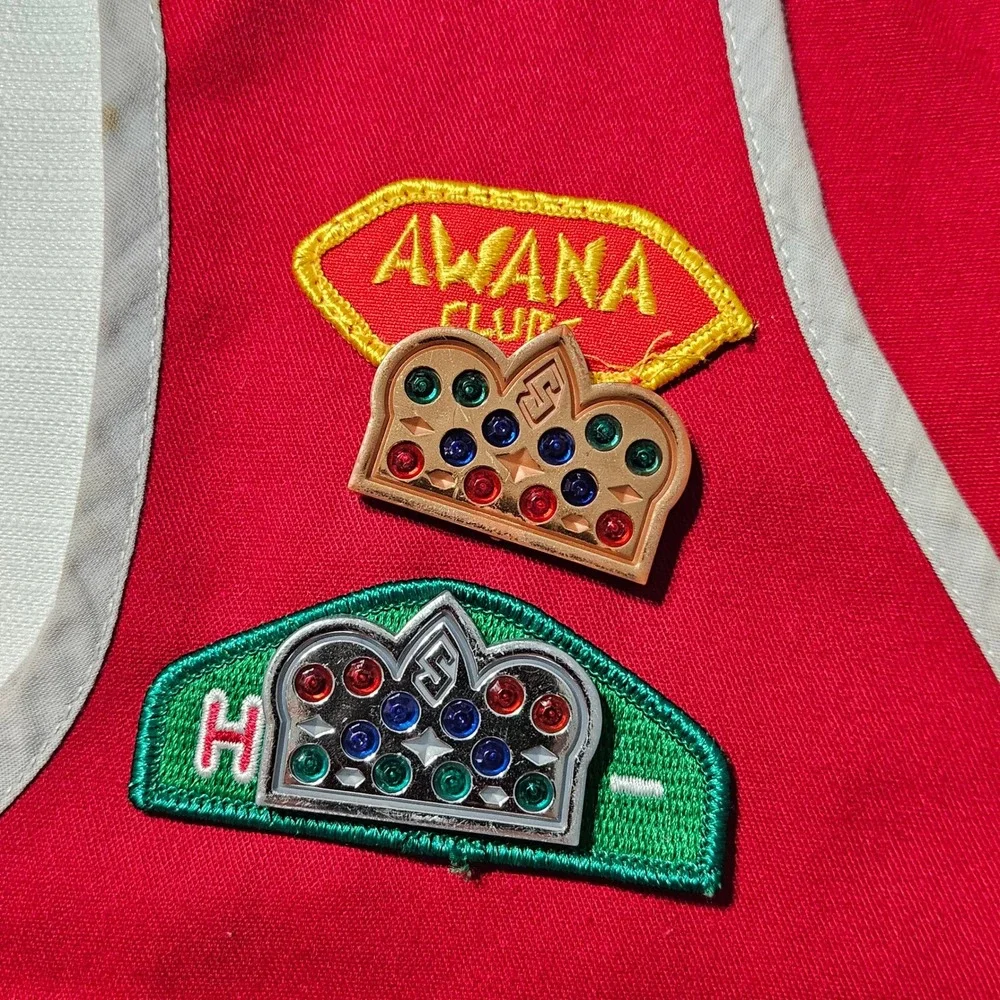2 Vintage AWANA Uniform Vests Lot Cubbies Sparks‎ Patches Youth Red Blue